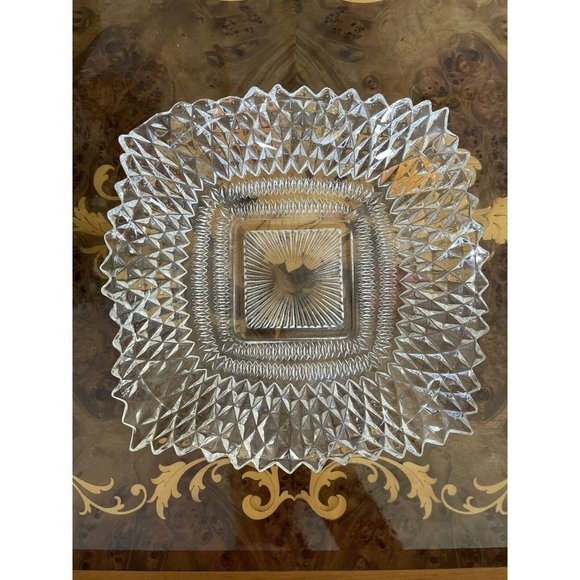 Vintage Clear INDIANA GLASS Co Square Ruffled Diamond Point Candy Nut Dish Bowl - Picture 5 of 6